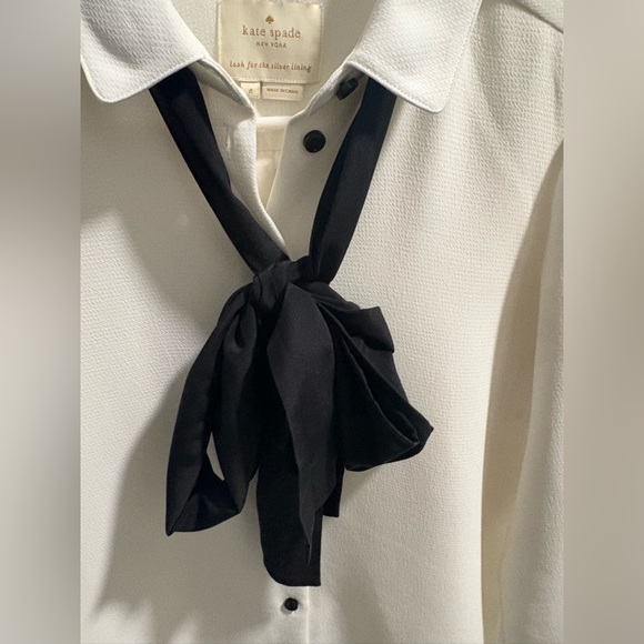 Kate Spade Long Sleeve White Dress with Black Bow - Picture 4 of 13